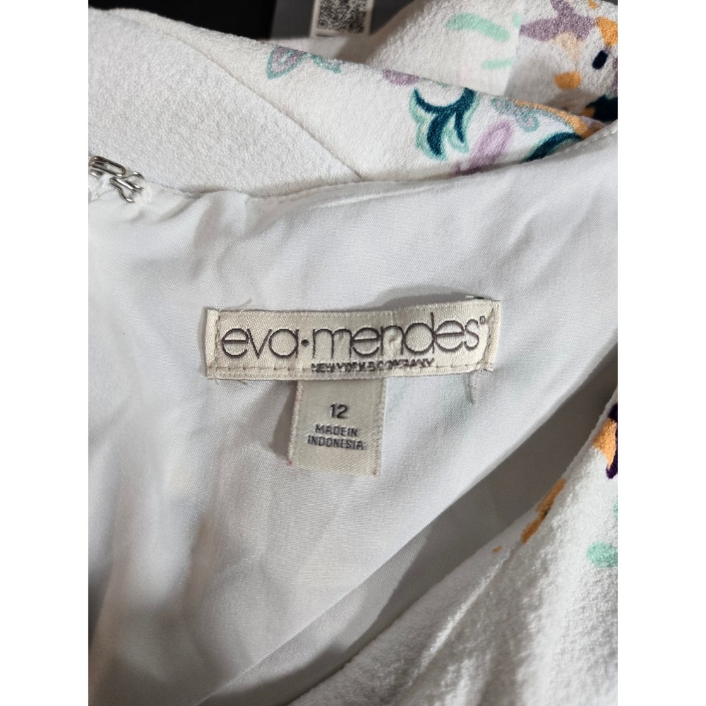 Eva Mendes New York & Company Floral Fit Flare Dress White Purple Sz 12 - Picture 6 of 8